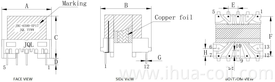 CE RoHS Approved Ep17 High Current Copper Foil Electronic Flyback Transformer for TV, DVD, Adiuo